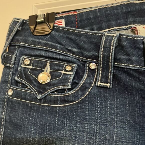 True Religion Disco Julie Big T Dark Denim Sequins Horseshoe Embellished Jeans - Picture 3 of 15